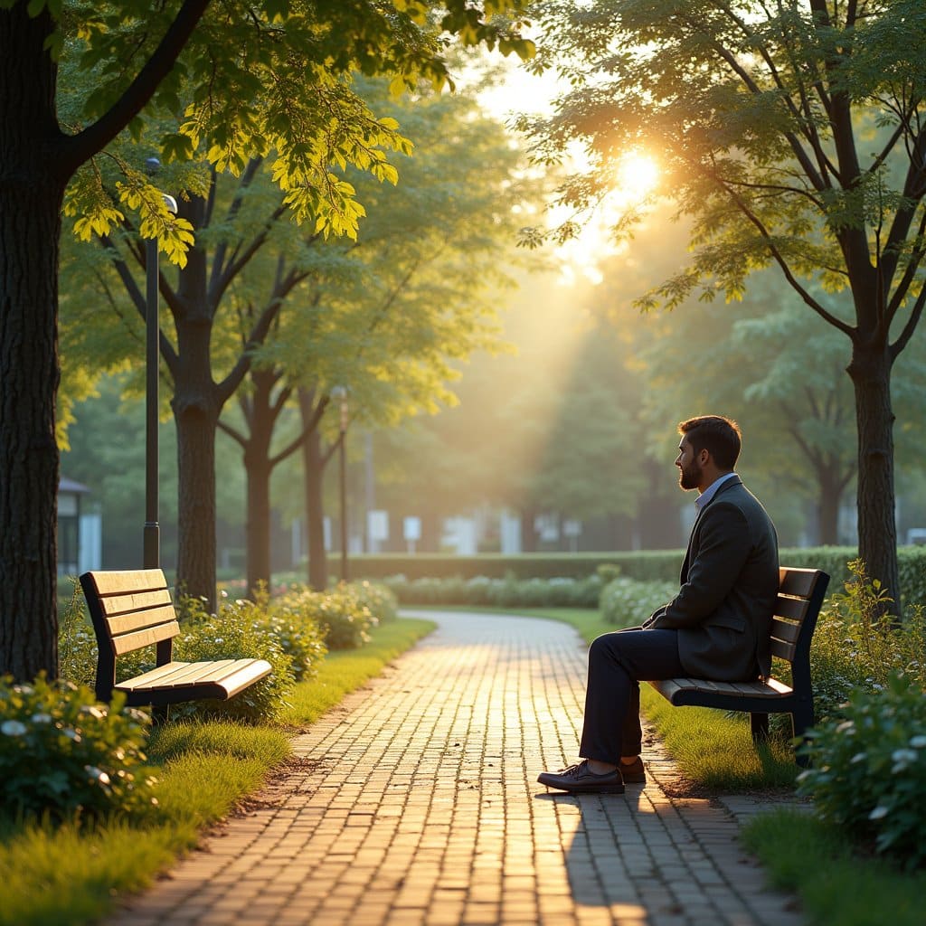 Man sitting in a park to relax in our inpatient facility