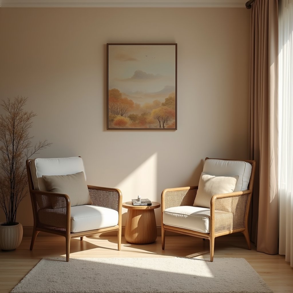 A room with soft lights and two single sofas to relax and reflect in out inpatient facility for Individual Therapy in Suffolk County