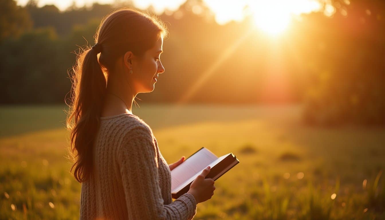 woman reading a book in outdoor sunshine