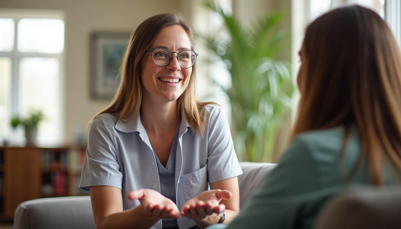 Compassionate interaction between staff and patient in a residential inpatient setting.