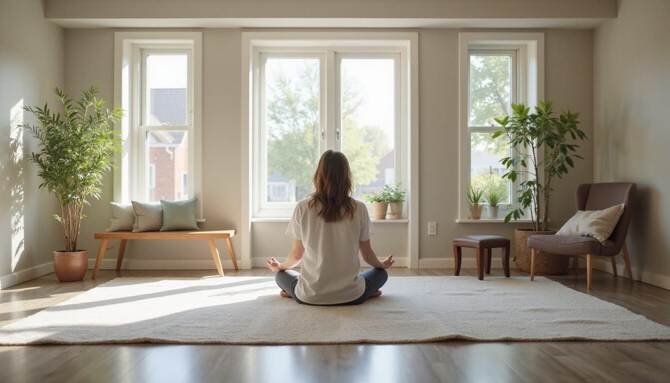 Quiet mindfulness space in an inpatient treatment center with soft seating and light.