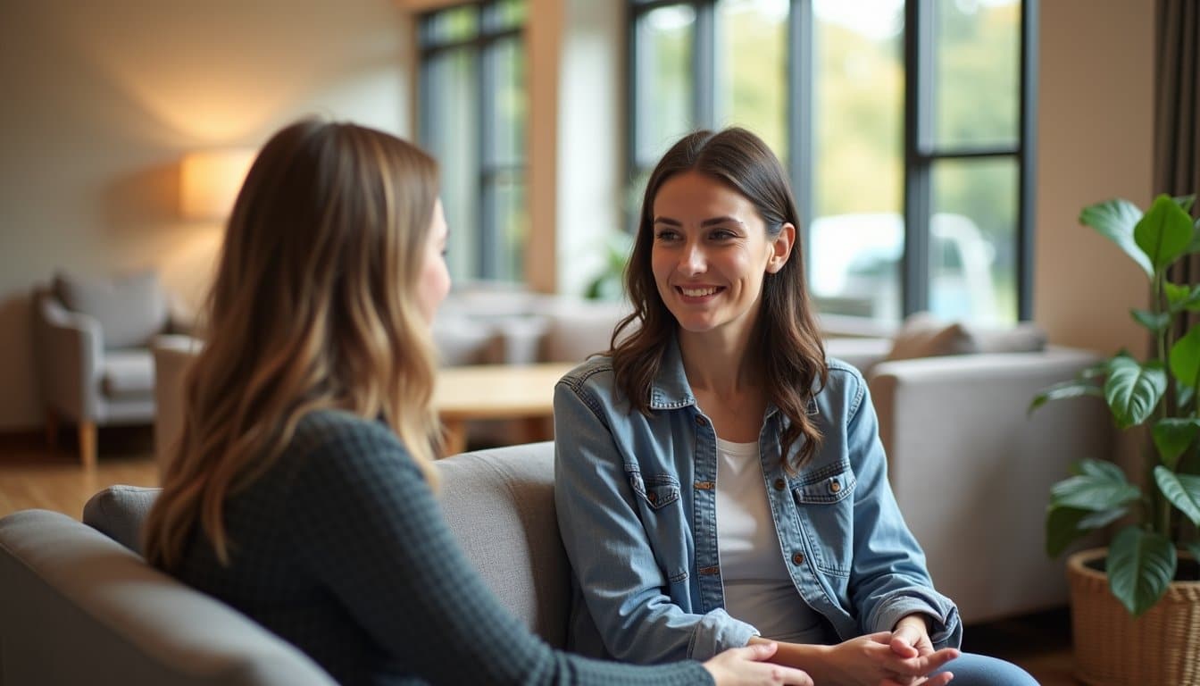 Staff member engaging with a patient in a residential inpatient care setting.