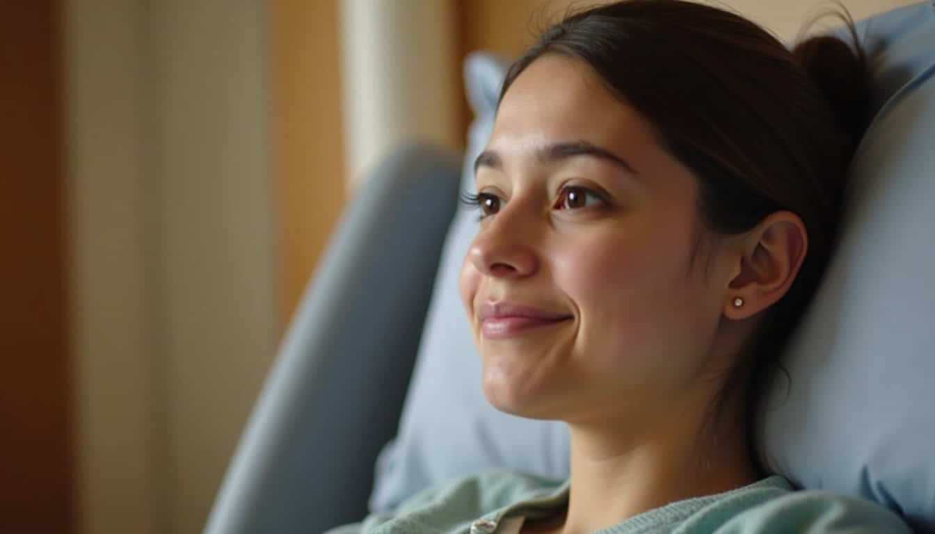 Close-up portrait of an adult in a residential inpatient therapy session with soft natural light.