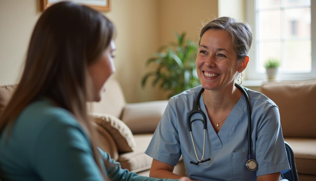 Staff providing support to a patient in a residential inpatient treatment environment.