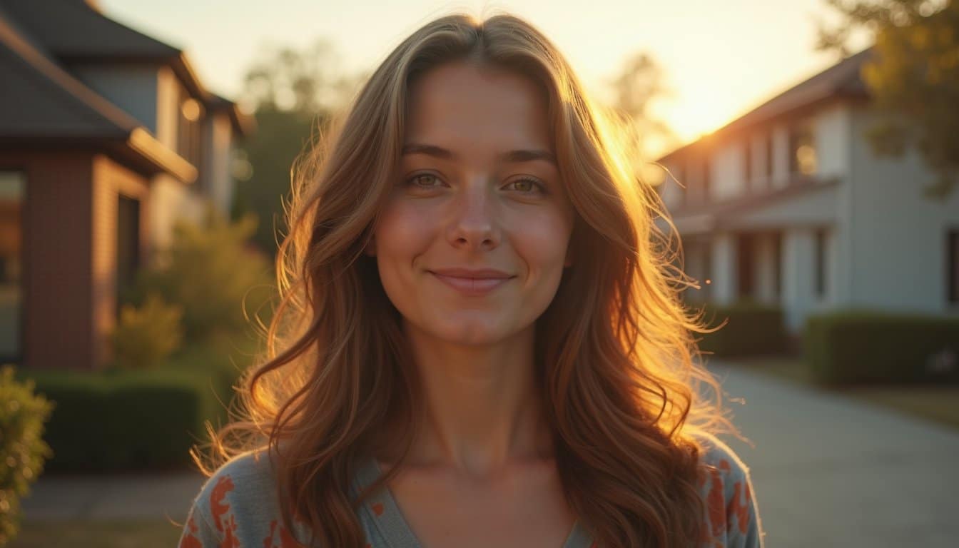 Young person outdoors in golden hour lighting with a peaceful and grounded expression